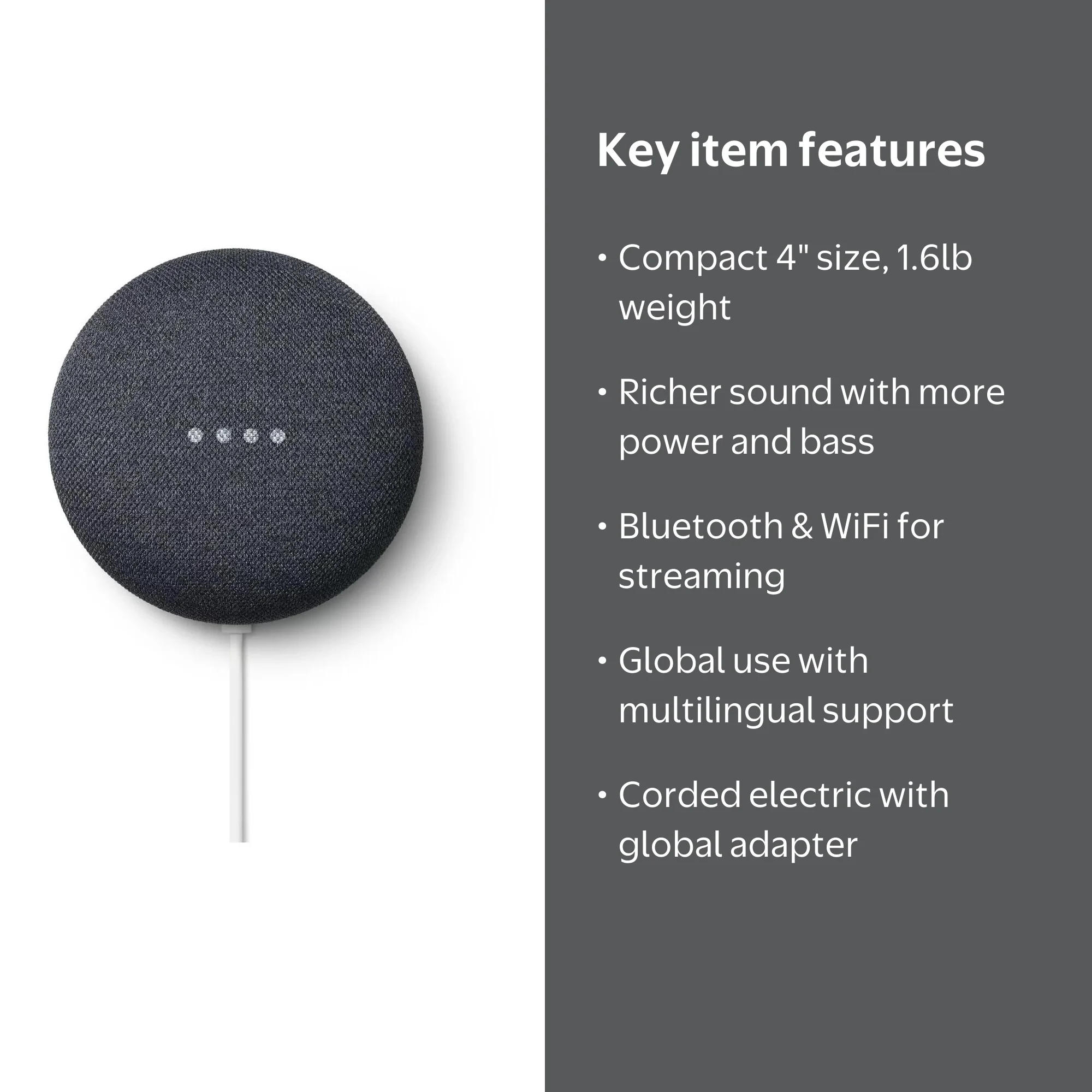 Google Nest Mini 2nd Generation Smart Speaker, Charcoal, Google