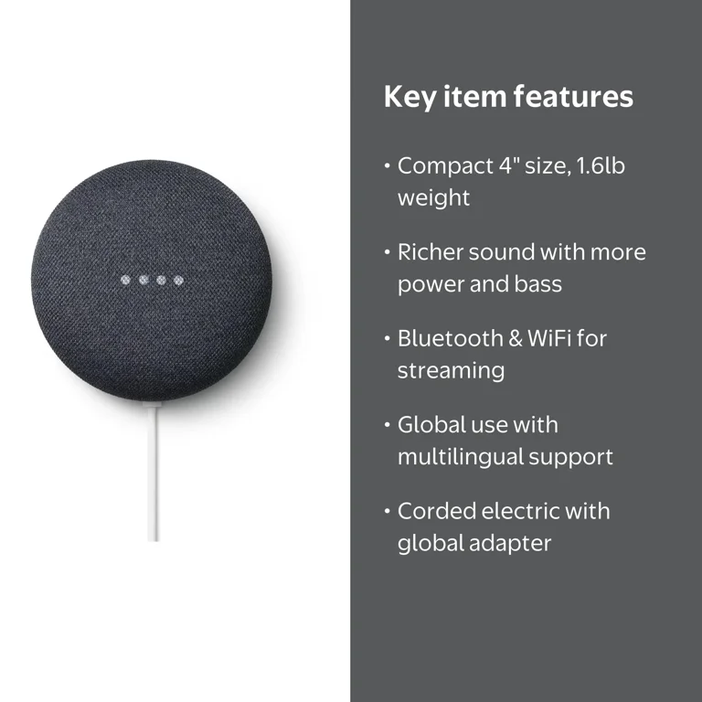 Google Nest Mini 2nd Generation Smart Speaker, Charcoal, Google