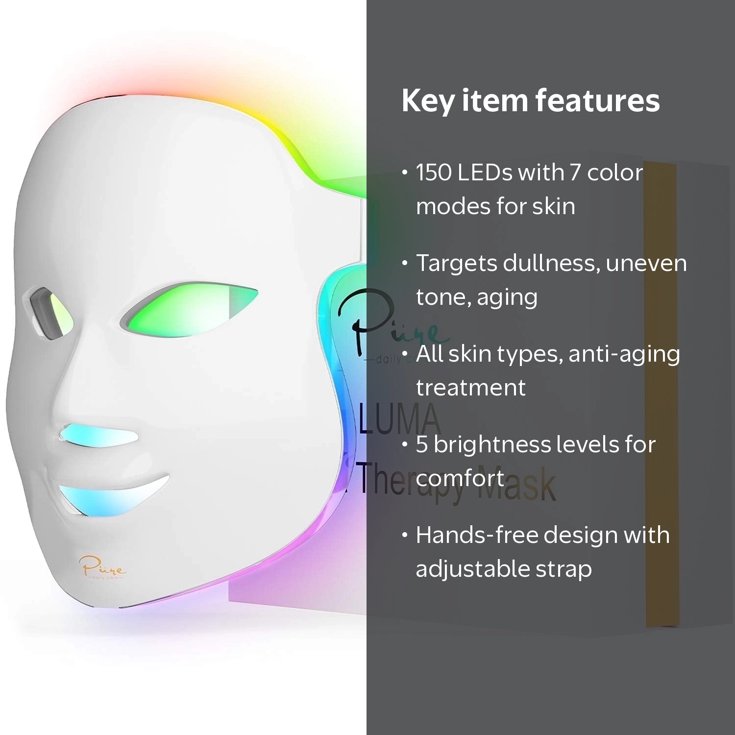 Pure Daily Care LED Light Therapy Luma Mask, 7 Advanced Lights