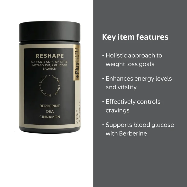 PlusHLTH Reshape Capsules, Berberine, Cinnamon, OEA, Vegan