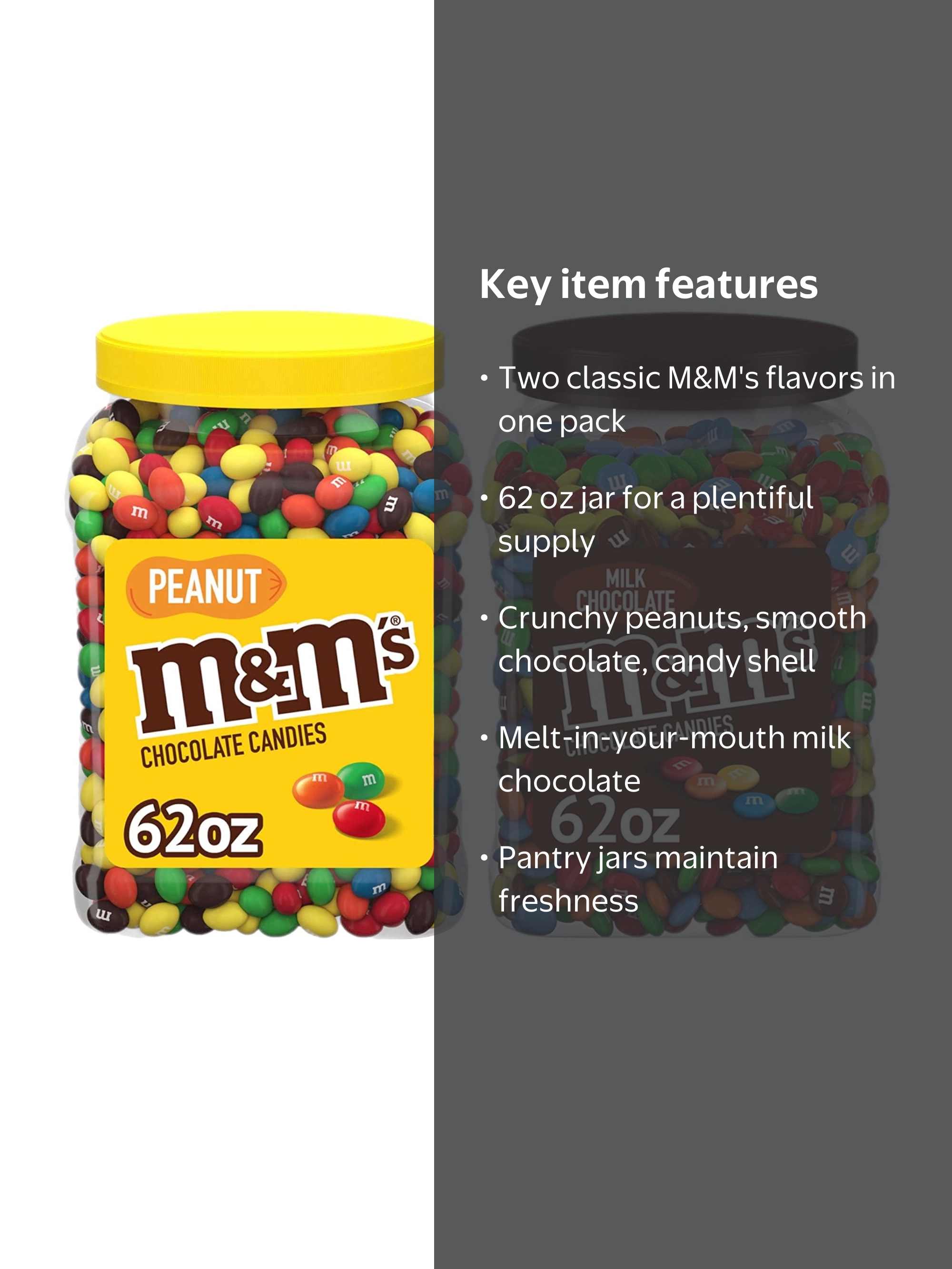 Pack of 2 M&M's - Chocolate Peanut & Milk Chocolate Jars, 62oz