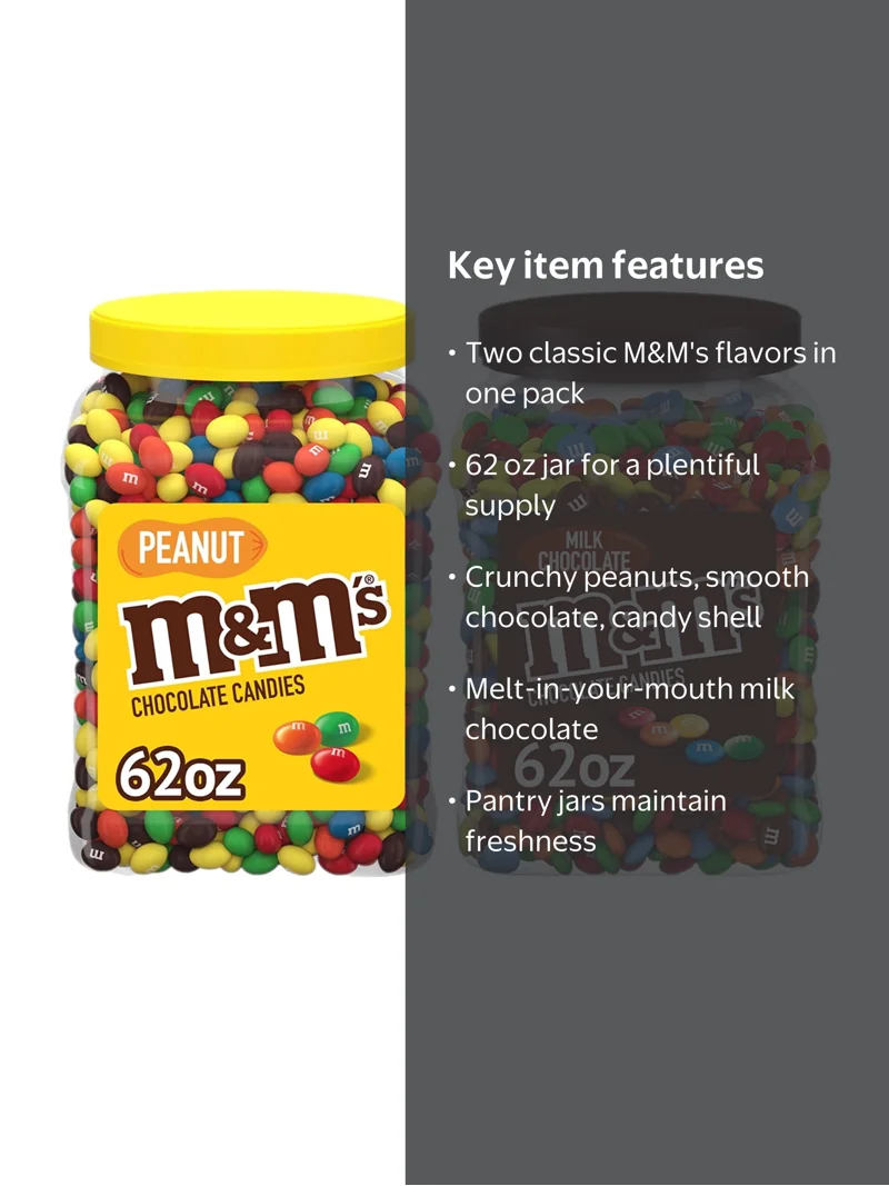 Pack of 2 M&M's - Chocolate Peanut & Milk Chocolate Jars, 62oz