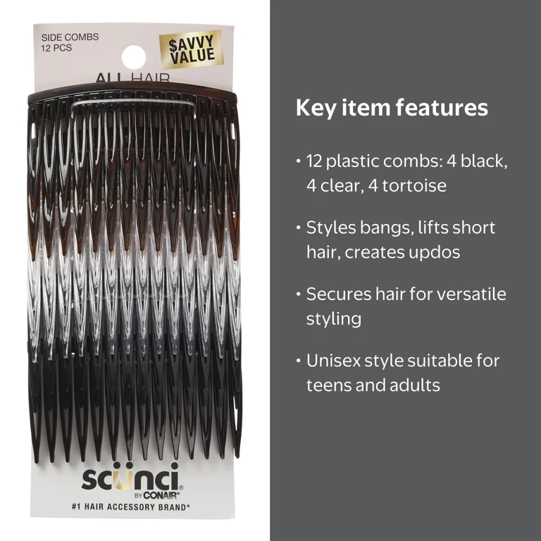 Scunci Plastic Side Hair Combs, Multicolor, 12 Count  display picture 2