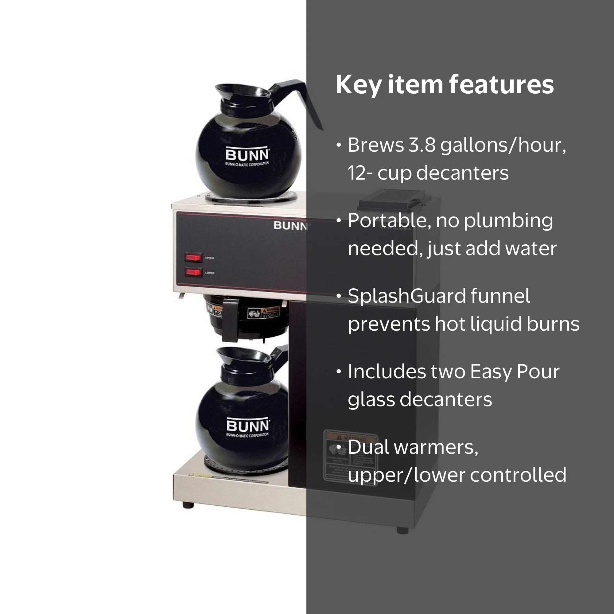 BUNN 12-Cup VPR Commercial Coffee Maker with Electric Heat, Two Glass  Decanters, 2 Warmers - Walmart.com
