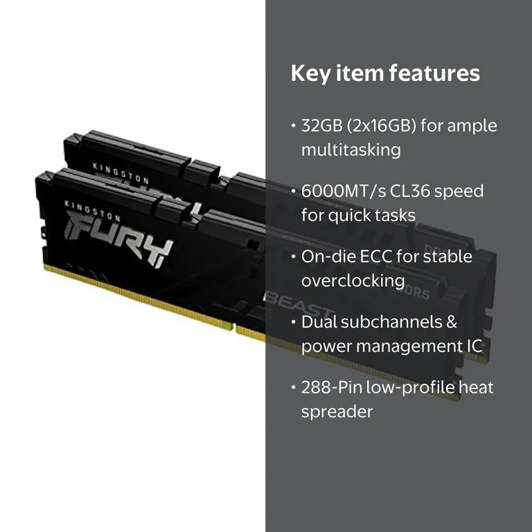 Kingston FURY Beast 32GB DDR5 Gaming Computer RAM, 6000MT/s CL36