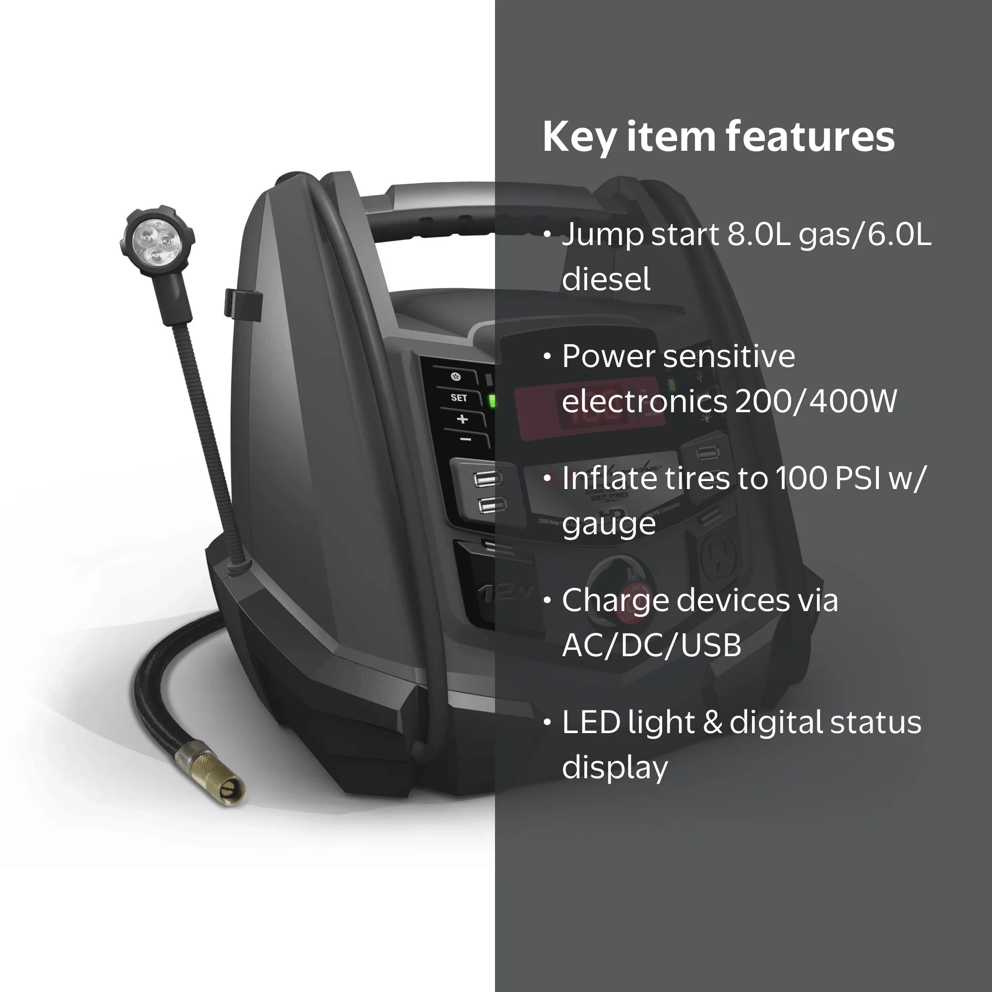 Schumacher Power Station & 1200A Jump Starter - 100 PSI Compressor