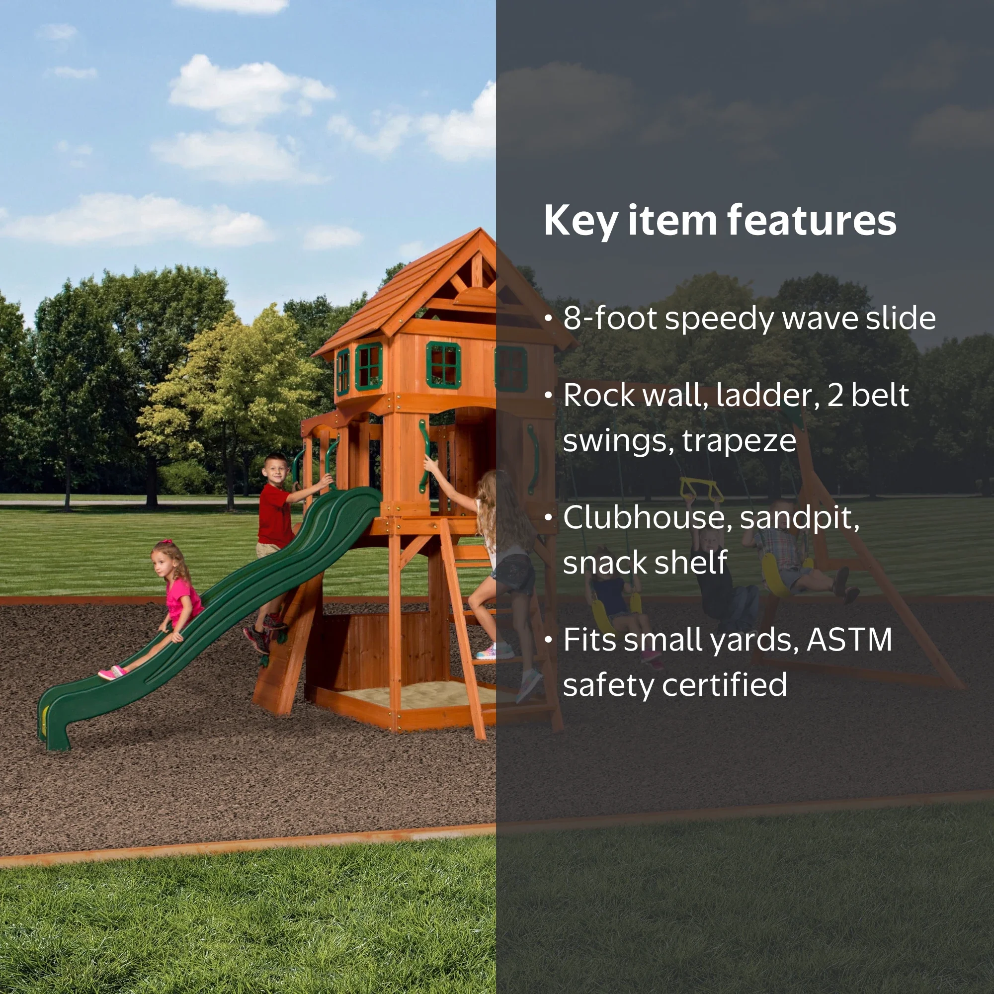 Backyard Discovery, Cedar Wood Swing Set, Wave Slide, Clubhouse