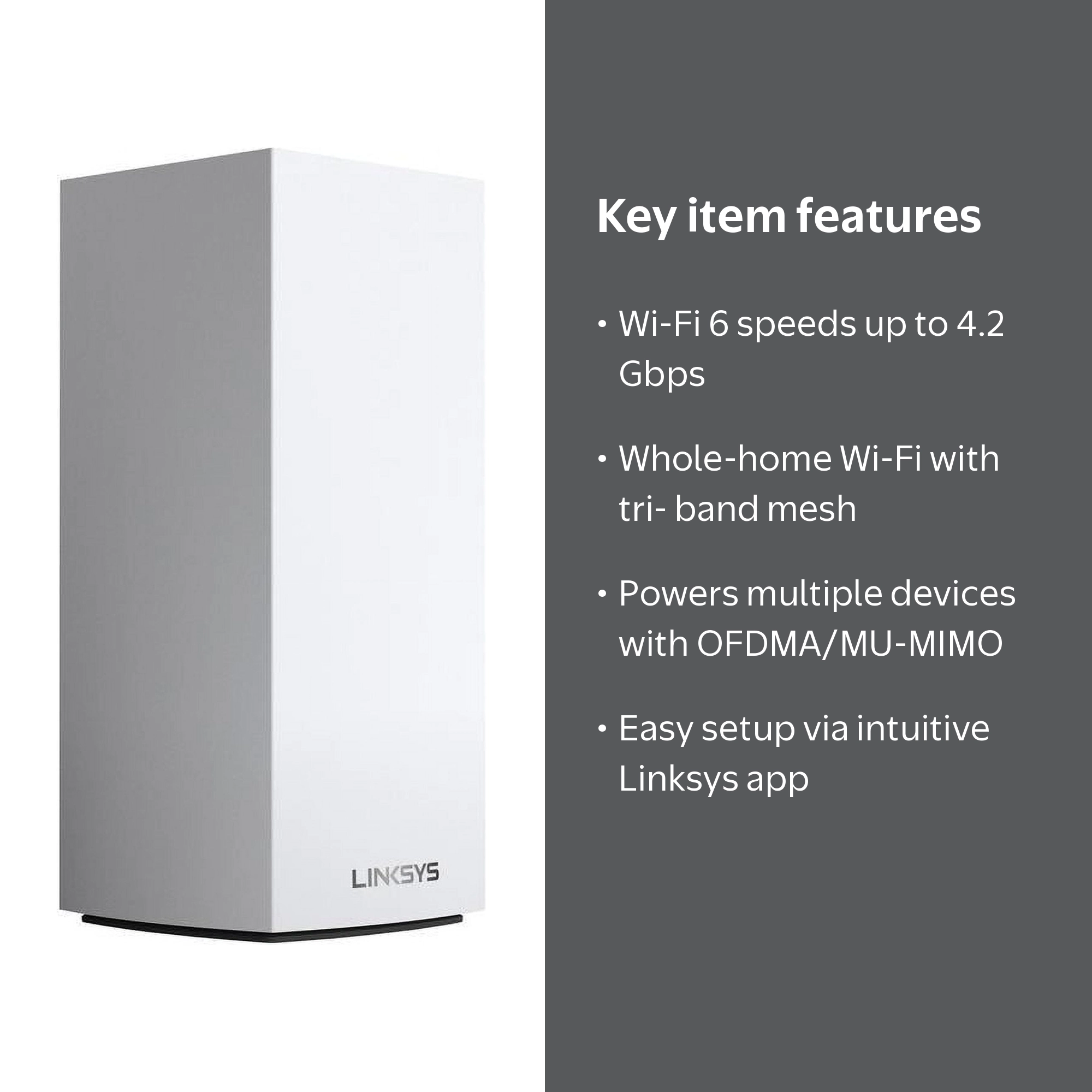 Linksys, VELOP MX4200 Router, Wi-Fi 6, Tri-Band Mesh System