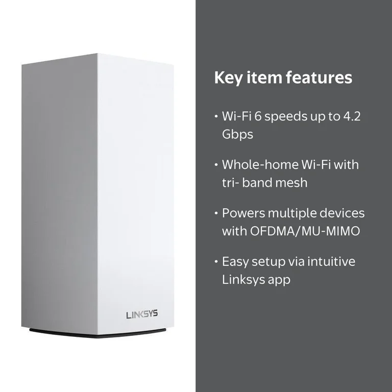 Linksys, VELOP MX4200 Router, Wi-Fi 6, Tri-Band Mesh System Linksys, VELOP MX4200 Router, Wi-Fi 6, Tri-Band Mesh System