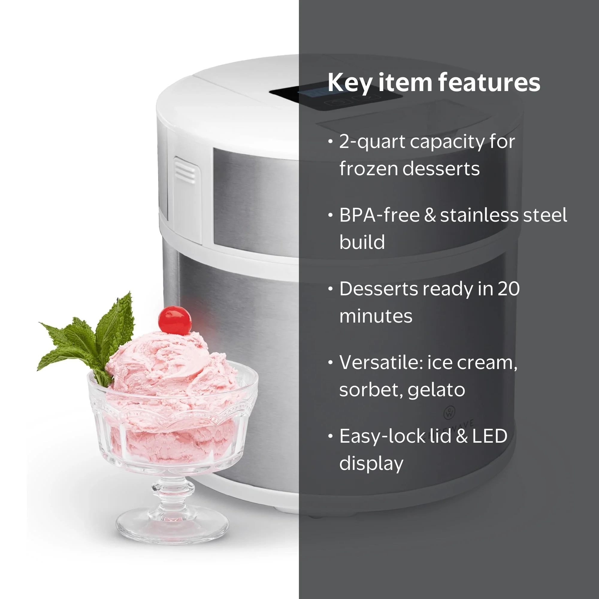 ChefWave Elado Electric Ice Cream Machine - 2-Qt. Automatic Maker