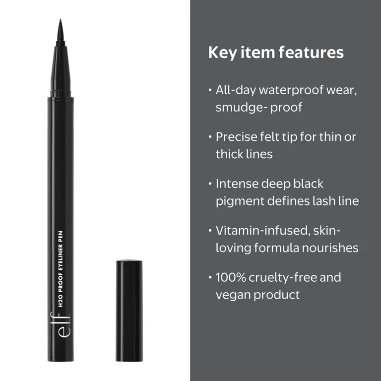 e.l.f. Waterproof Liquid Eyeliner Pen Jet Black 81109 Precision