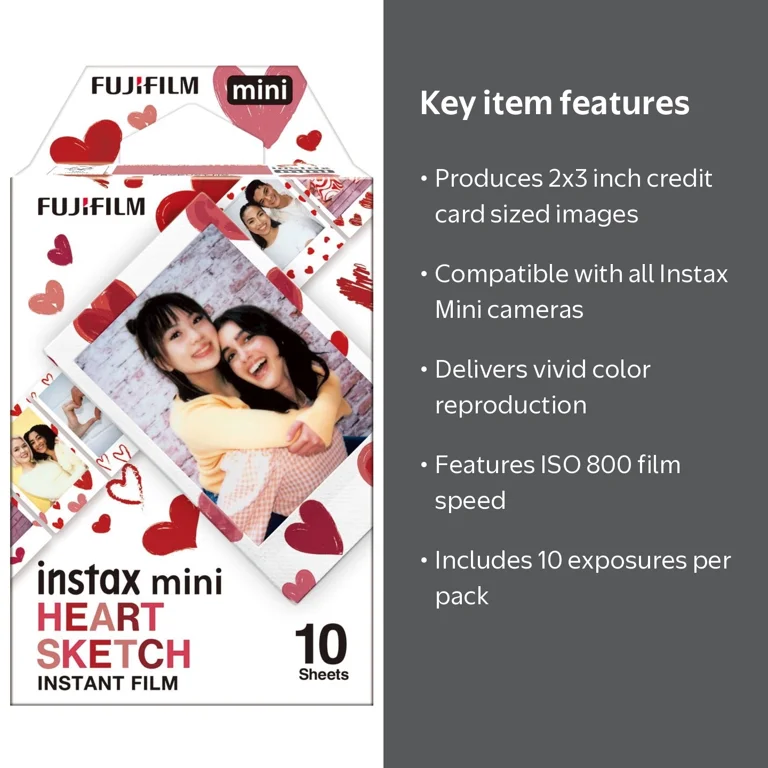 アイドル [MINYYUNY] Heart Film Color Fujifilm Instax Mini Heart Sketch Instant Film, 10 Exposures