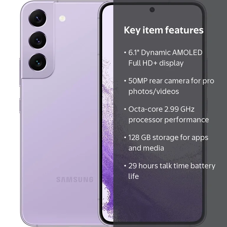 New Samsung Galaxy S22, 128GB - Verizon Bora Purple Android Mobile
