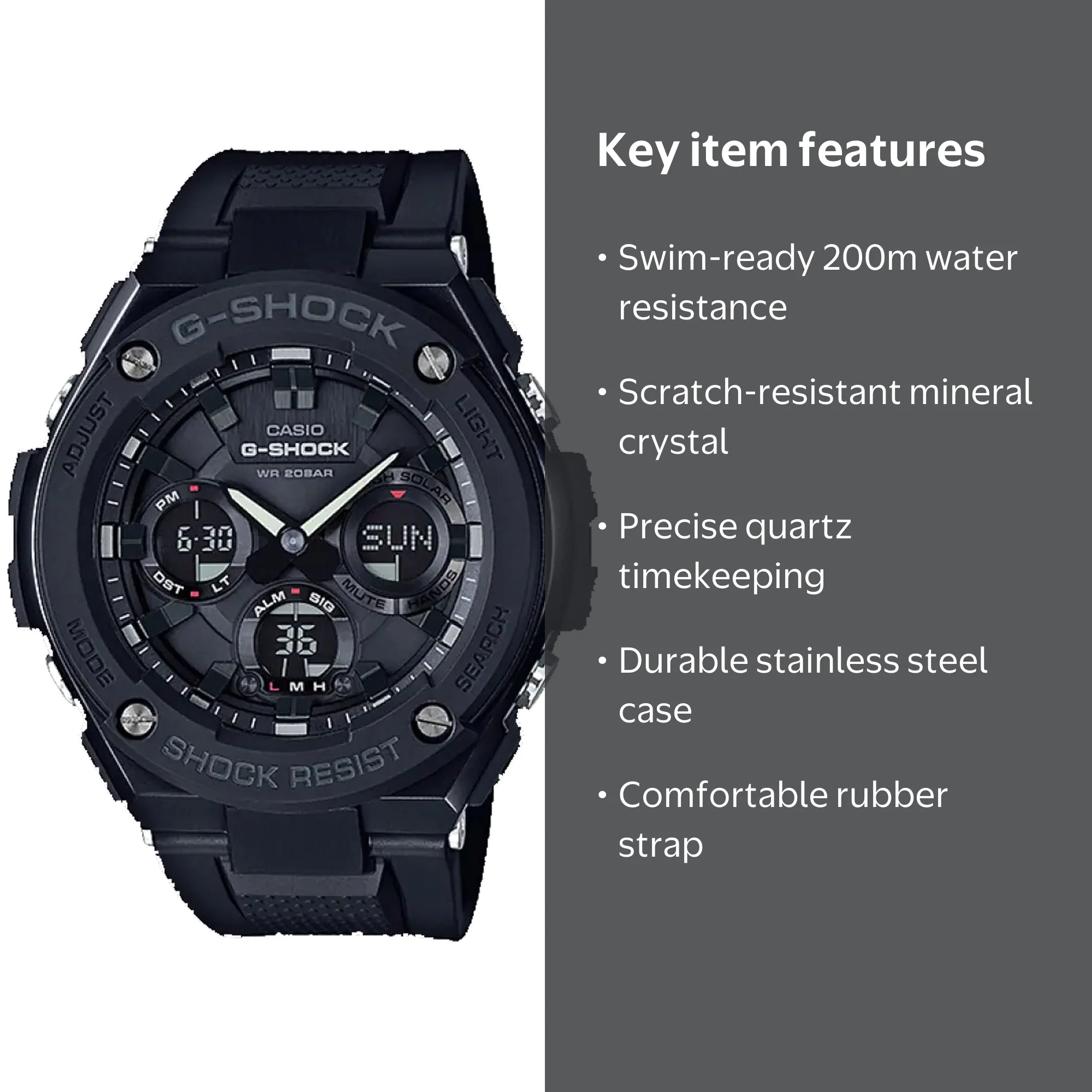 Casio Men's G-Shock GSTS100G-1B Black Dial Quartz Watch, Water