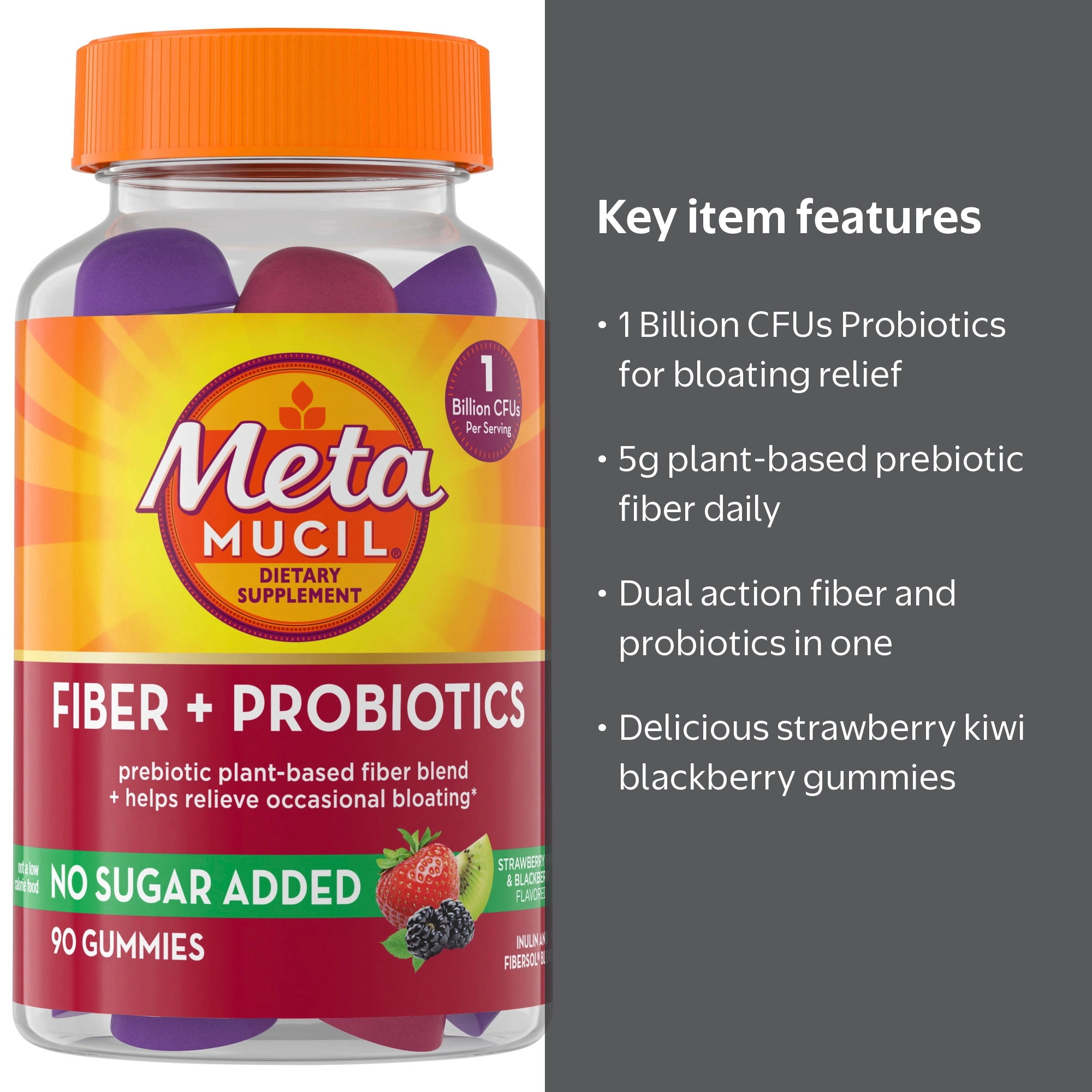 Metamucil Prebiotic Fiber Gummies, Strawberry Kiwi Blackberry