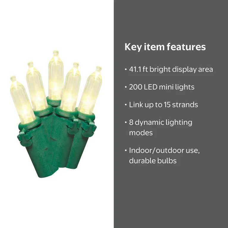 Indoor/Outdoor 200-Count LED 8 Function-Sync Mini Christmas Lights
