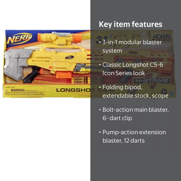 Nerf, Longshot CS-6, Yellow, Icon Series with 12 Darts - Walmart.com