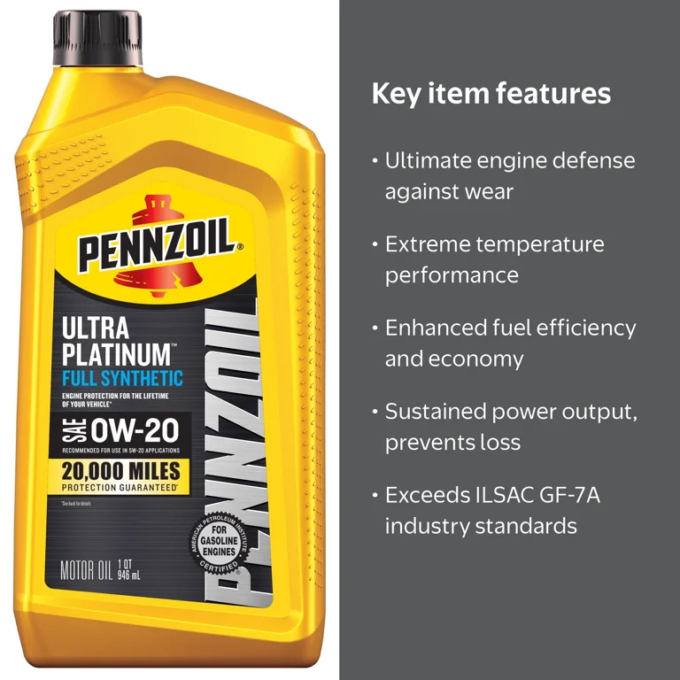 Pennzoil, Full Synthetic Motor Oil, 0W-20, 1 Quart - Walmart.com