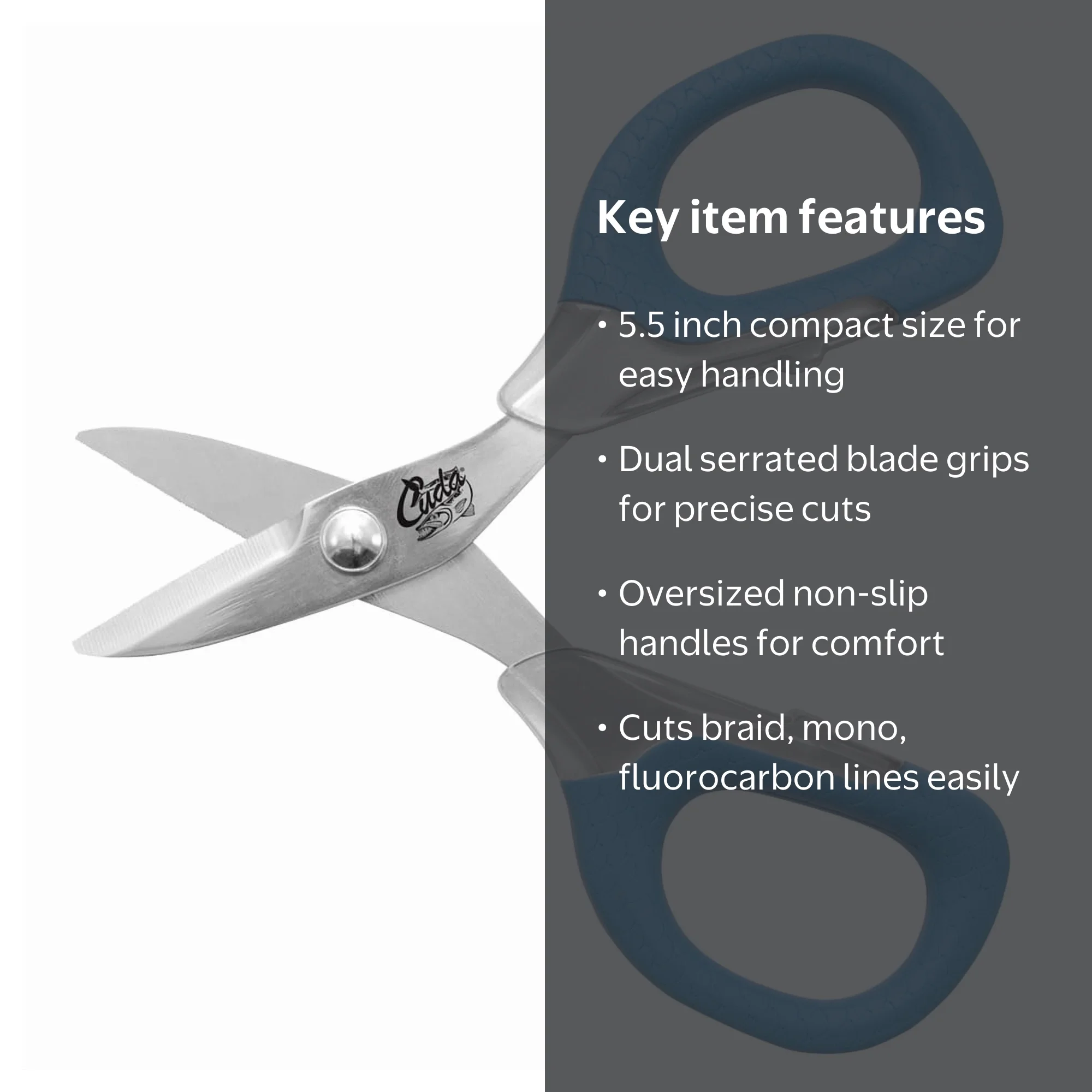 Cuda 5.5 Inch Fishing Scissors with Non-Slip Handles and Titanium