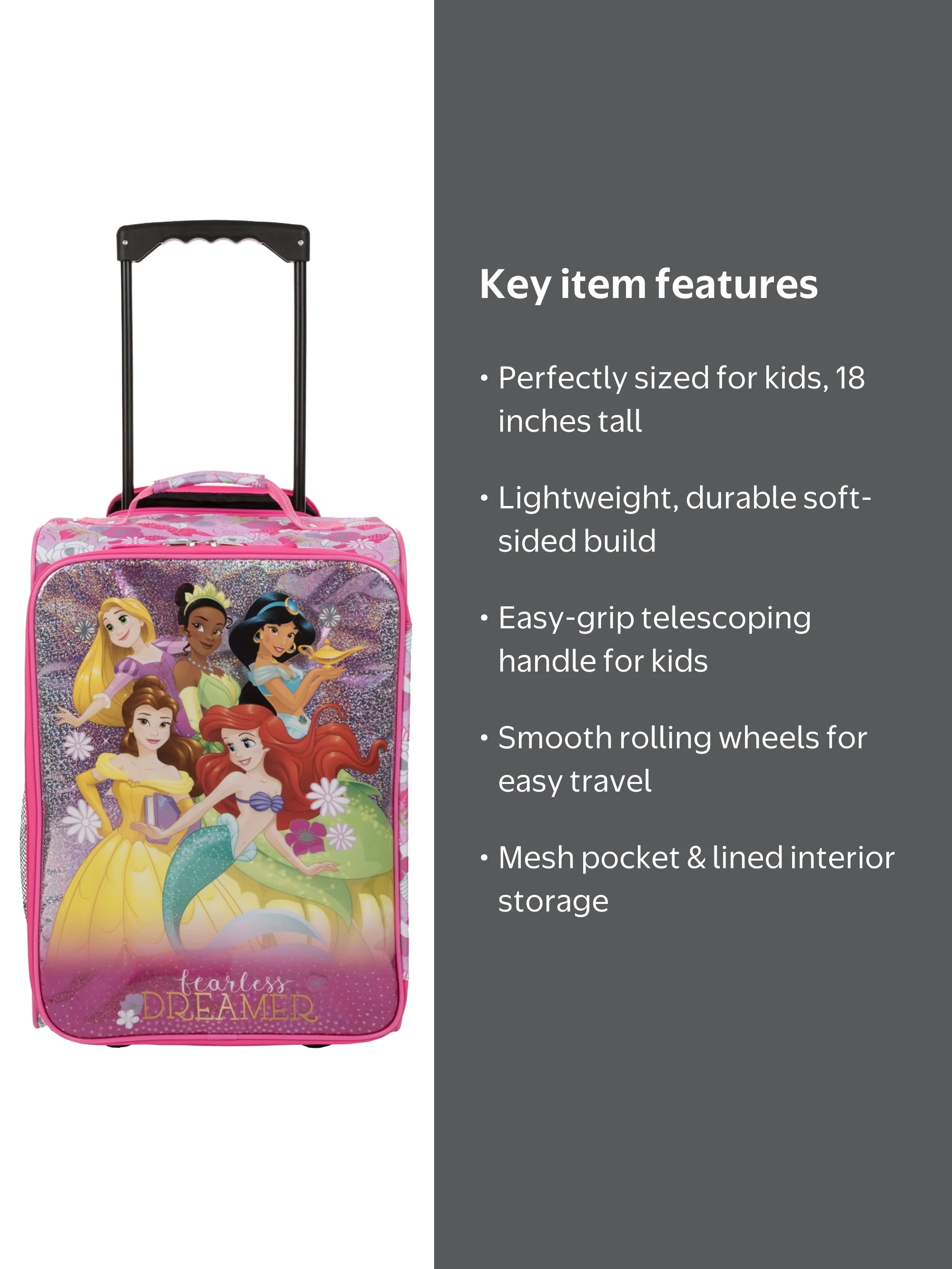 Bioworld 18 inch Disney Princess Soft Sided Softside Kids Rolling