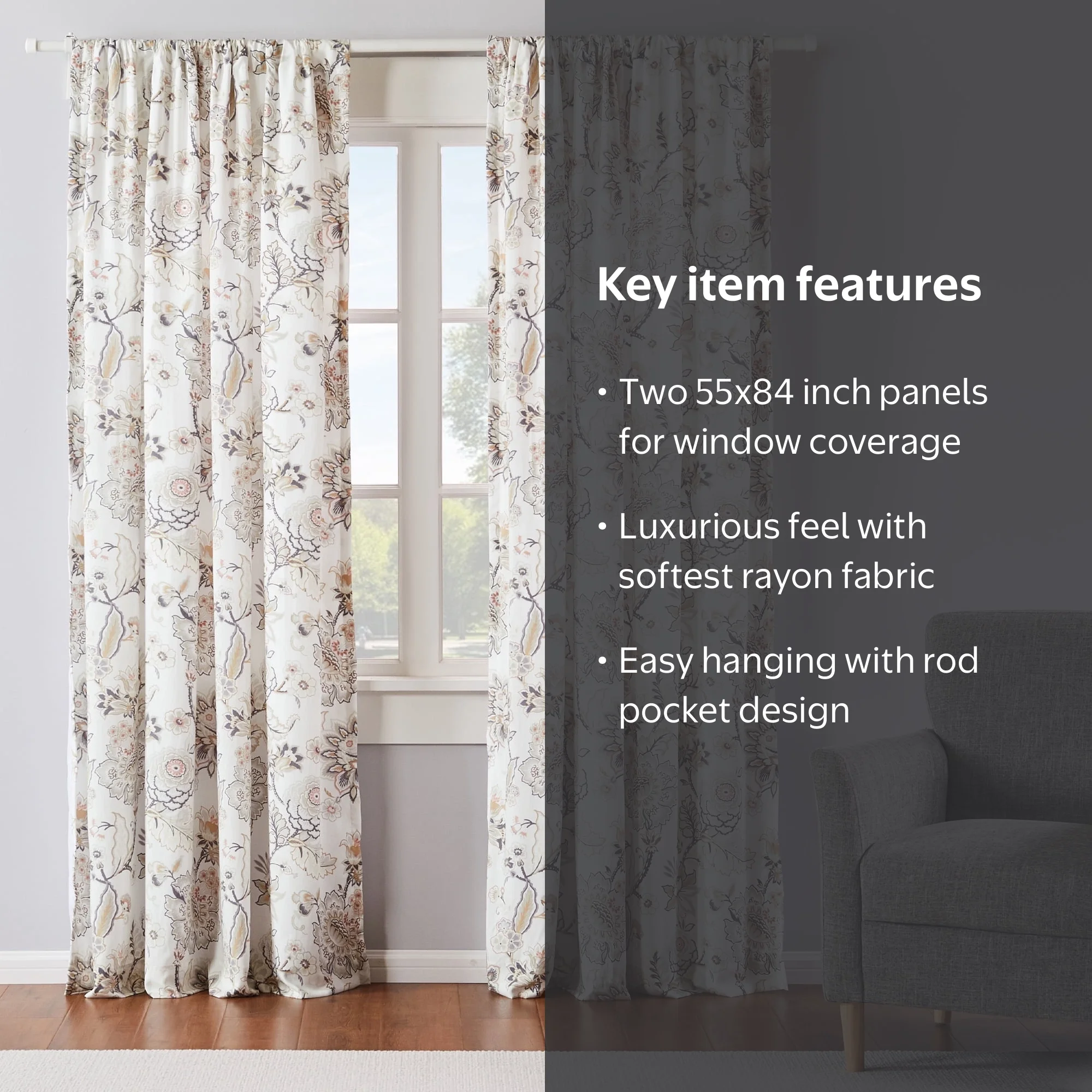 カーテン curtain (2 items) Levtex Home Ophelia Floral Curtain Set, Taupe Grey Cream Blush