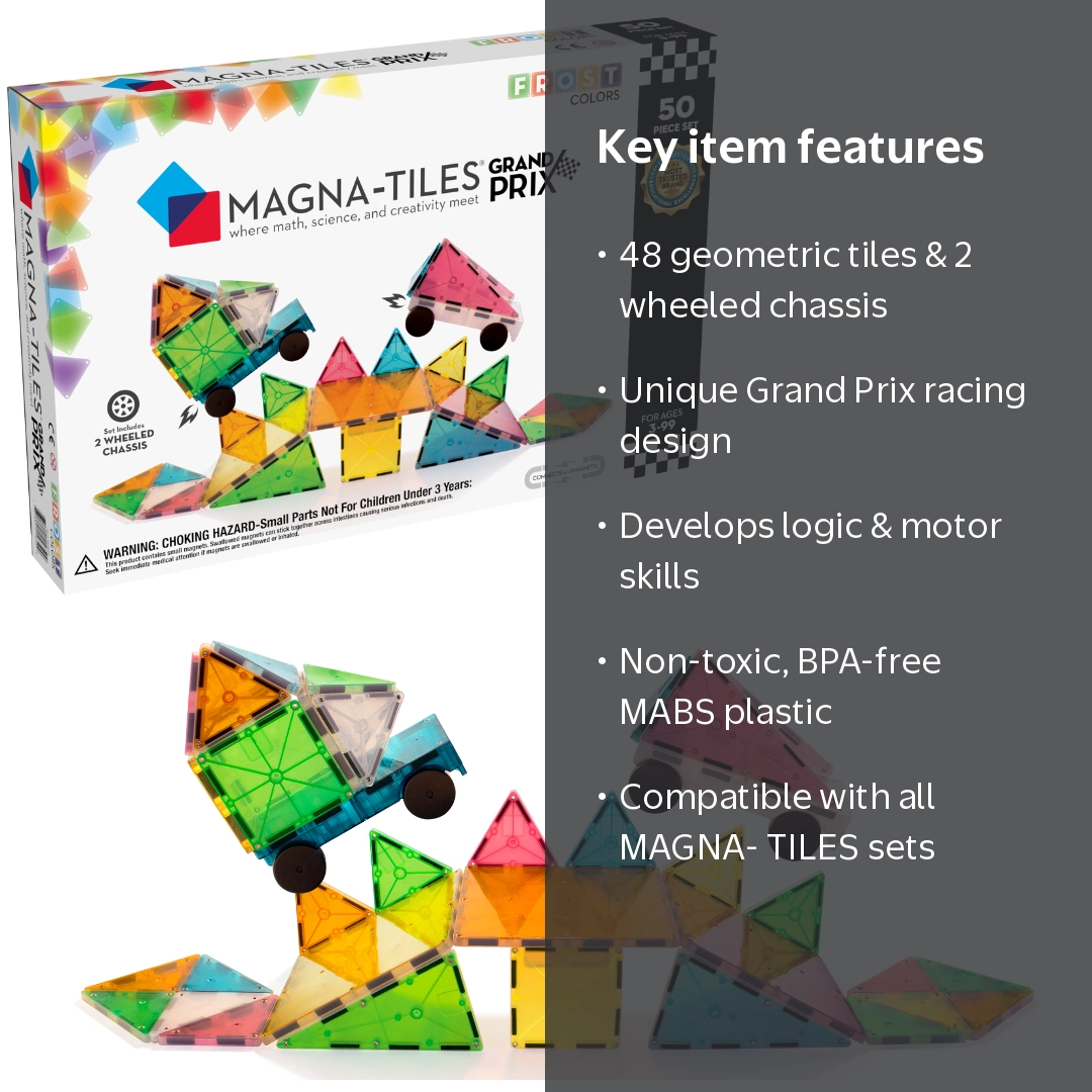 MAGNA-TILES Grand Prix 50-Piece Magnetic Construction Set, The