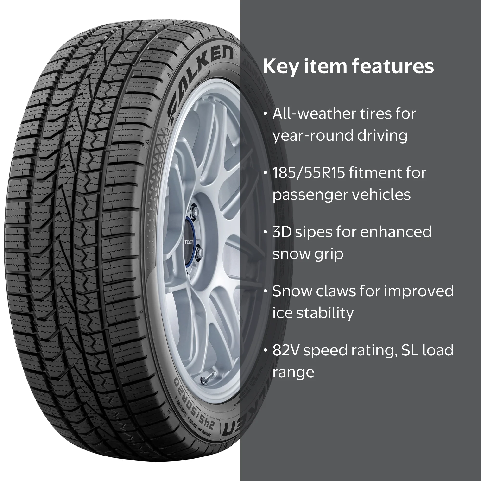 FALKENサマータイヤ185／55R15 82V深溝 Falken, All Weather Tire, 185/55R15 82V, Snow Traction - Walmart.com