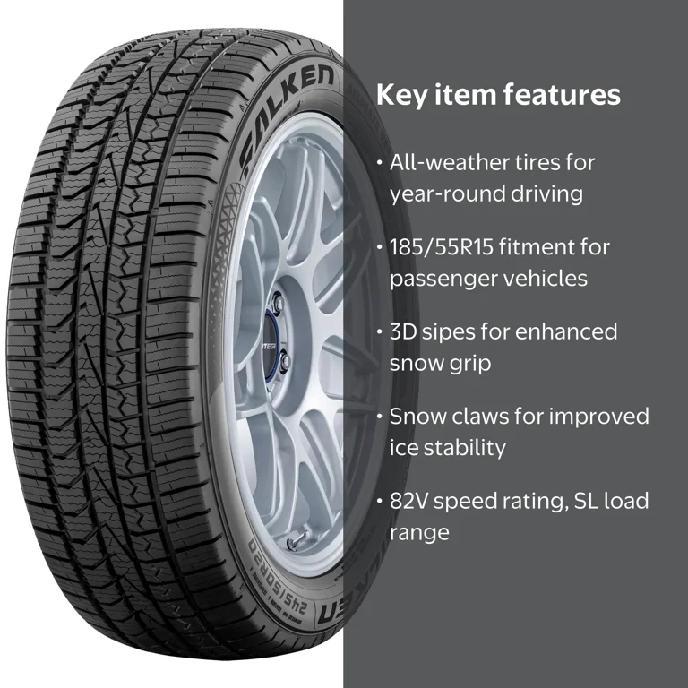 FALKENサマータイヤ185／55R15 82V深溝 Falken, All Weather Tire, 185/55R15 82V, Snow Traction - Walmart.com