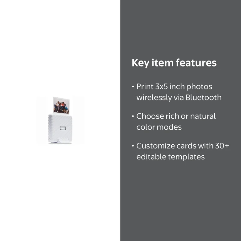 Fujifilm Instax Link Wide Smartphone Printer, Ash White, Portable