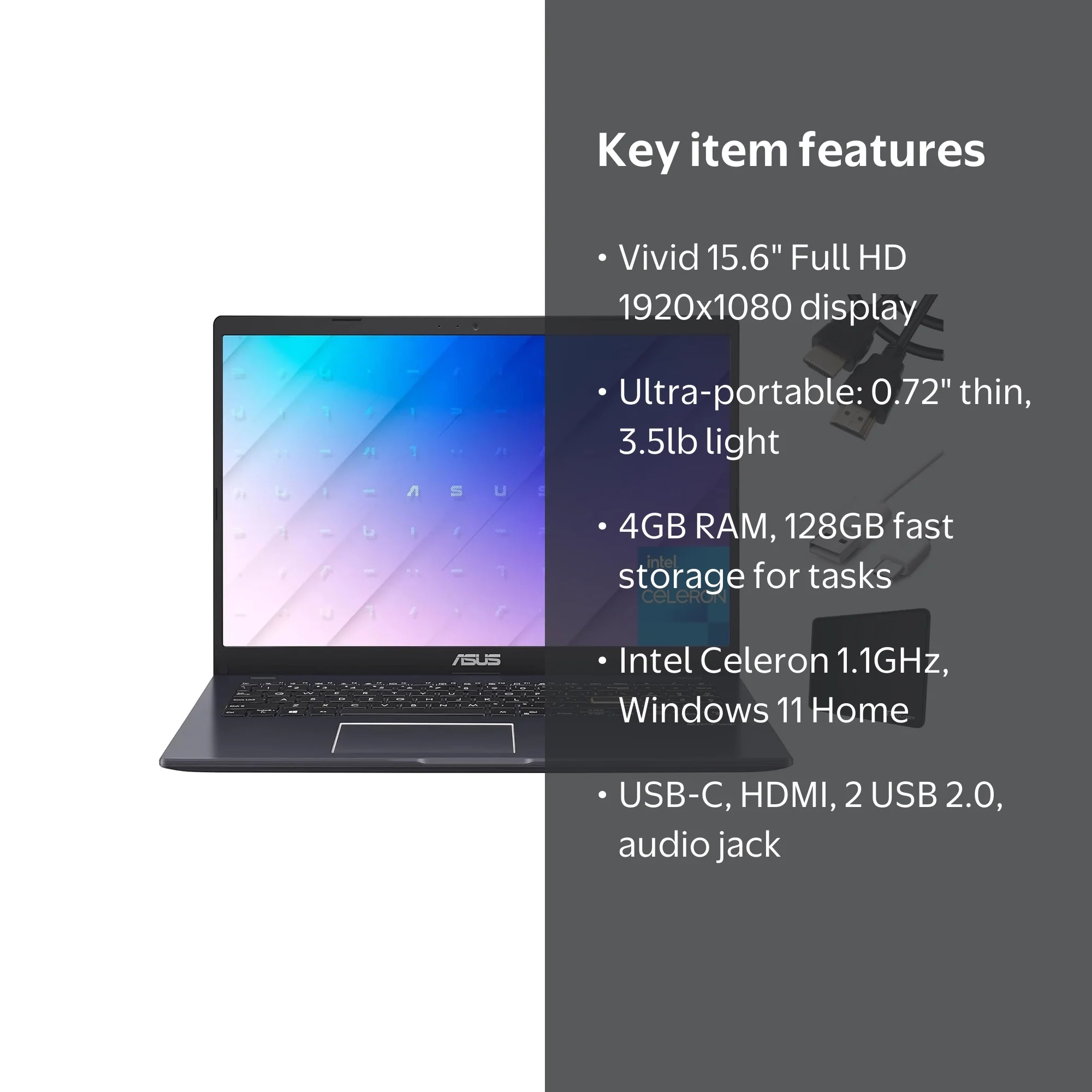 ASUS VivoBook Go 15.6'' FHD Laptop, Intel N4020, 4GB, 128GB eMMC