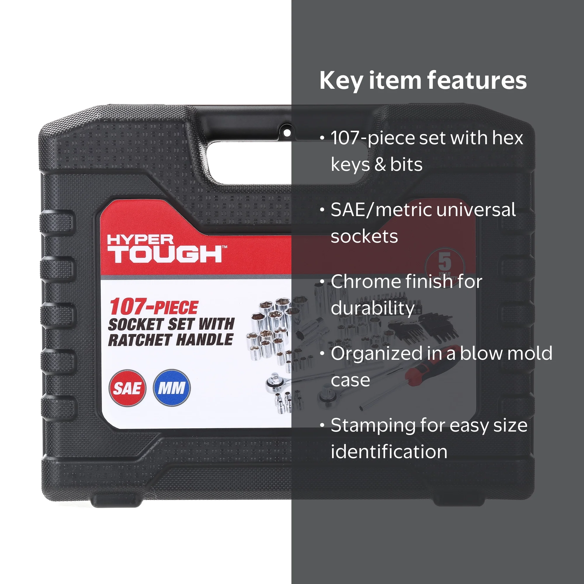 Hyper Tough 107 Piece 1/4, 3/8, 1/2 inch Drive Socket Set for