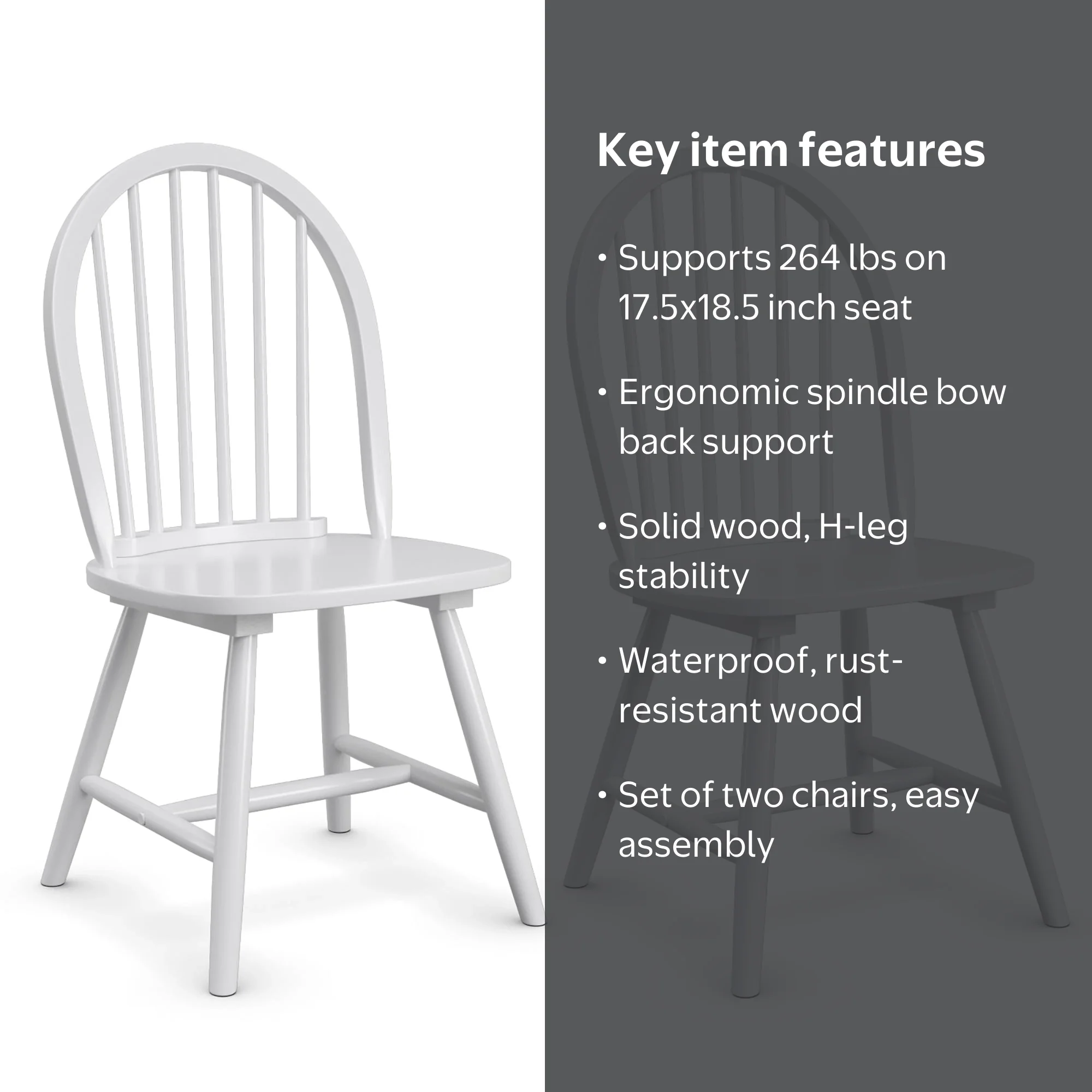 Costway Set of 2 Windsor Dining Side Chairs, Wood Spindleback