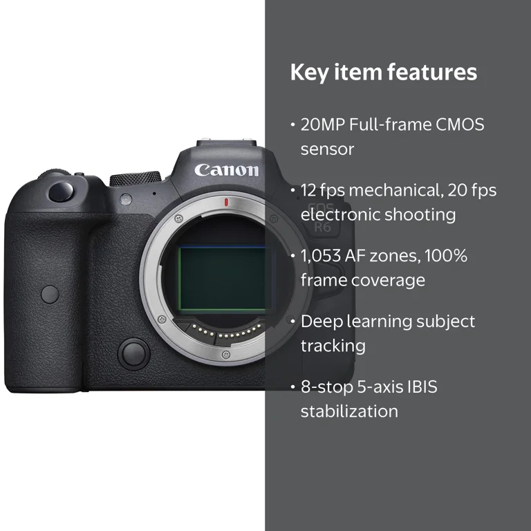 Canon EOS R6 Camera, 4K Video, Full-Frame CMOS, DIGIC X, Dual SD