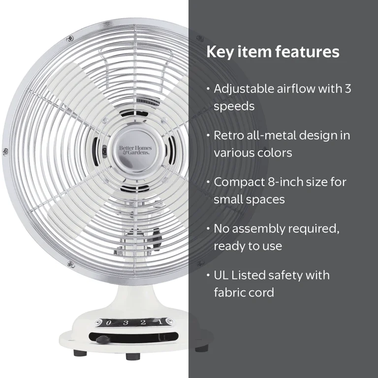 Nostalgic Retro Table Fan ホワイト 3段階調整 Better Homes & Gardens New 8 inch Retro 3-Speed Metal Tilted-Head