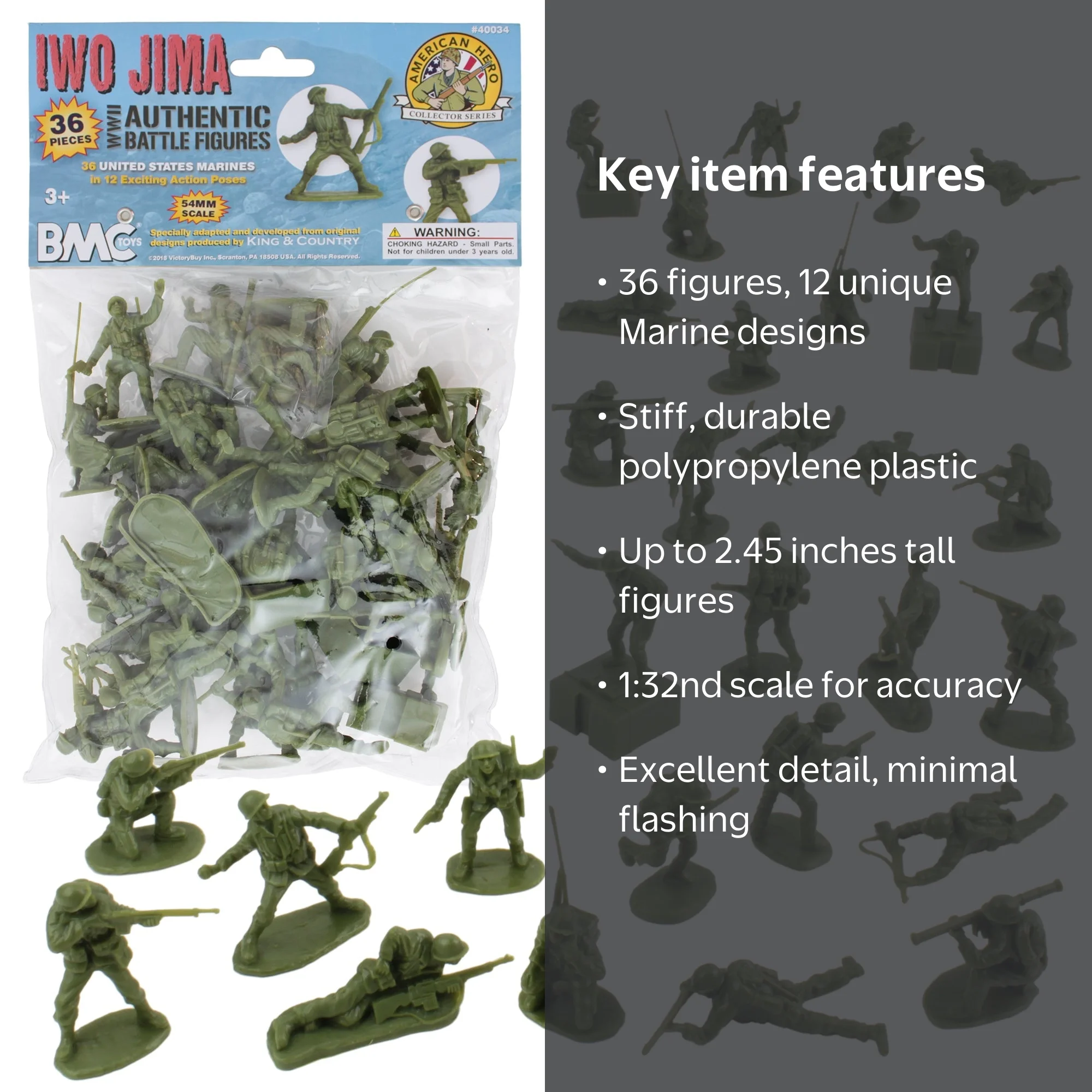 BMC WW2 Iwo Jima US Marines Plastic Army Men - 36 American