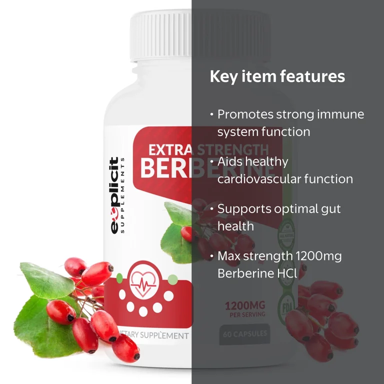 eXplicit Supplements Berberine HCl 1200mg, Supports Glucose
