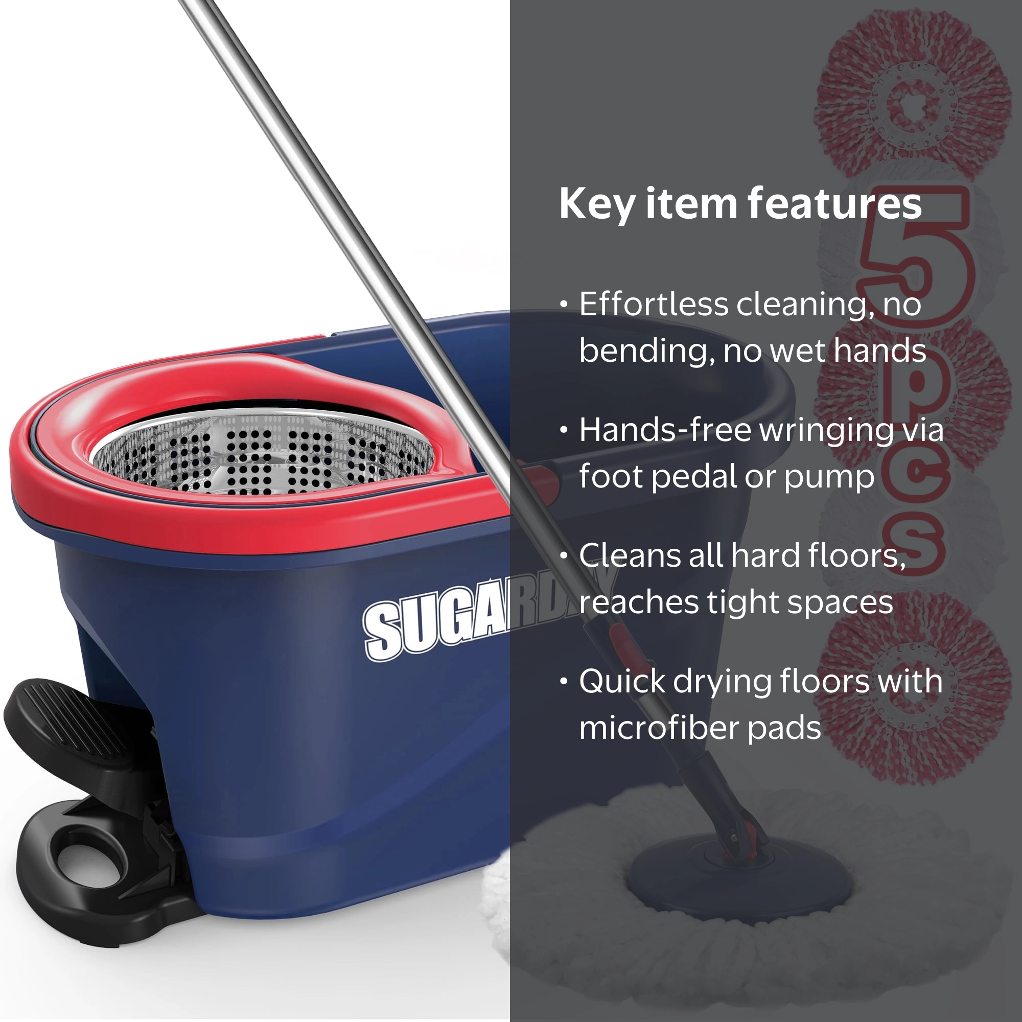 Sugarday Spin Mop and Bucket System with Wringer for Floors