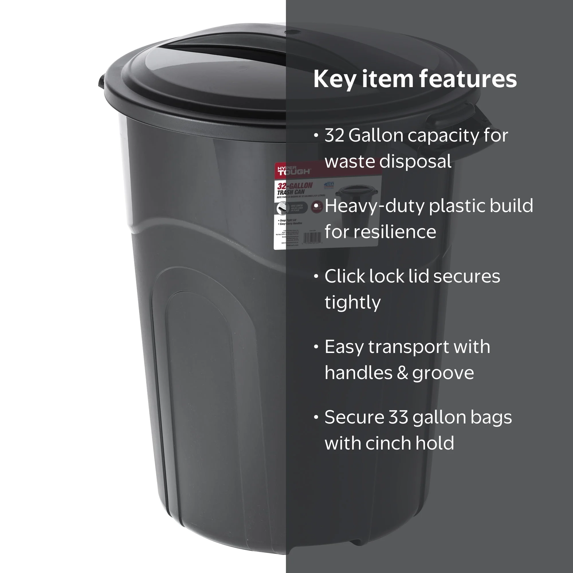 Hyper Tough 32 Gallon Injection Molded Heavy Duty Plastic Trash