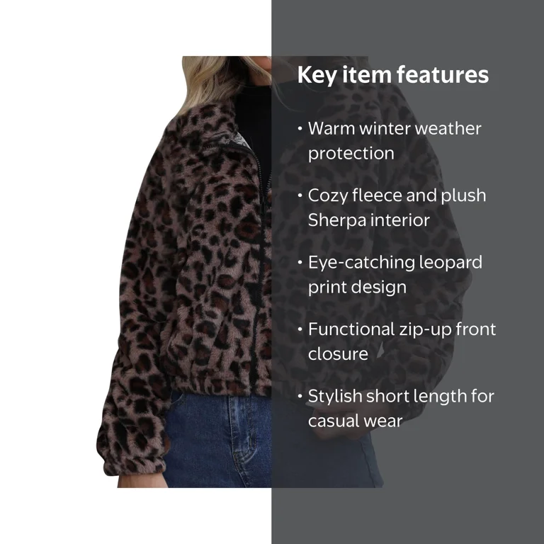 Zpanxa Women's Leopard Print Sherpa Jacket Cozy Fleece Lined Short