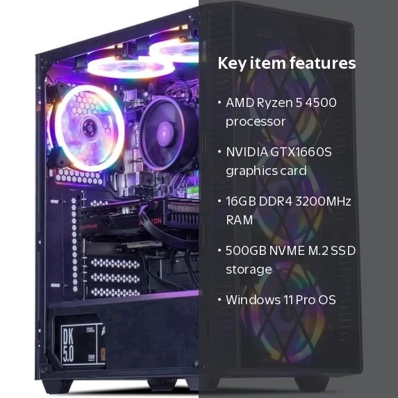 やや美品 ゲーミングPC Ryzen5 4500 GTX1660super MXZ Gaming PC, AMD Ryzen 5 4500 3.6GHz, GTX 1660S 6GB, 16GB DDR4