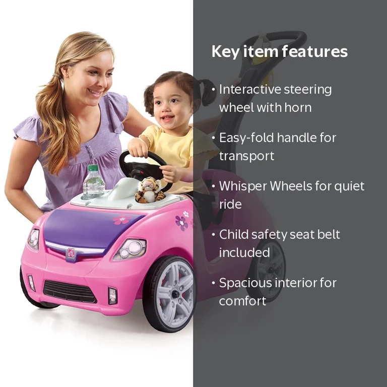 Step2, Kids Push Car, Whisper Ride II Pink, Easy-Fold Handle
