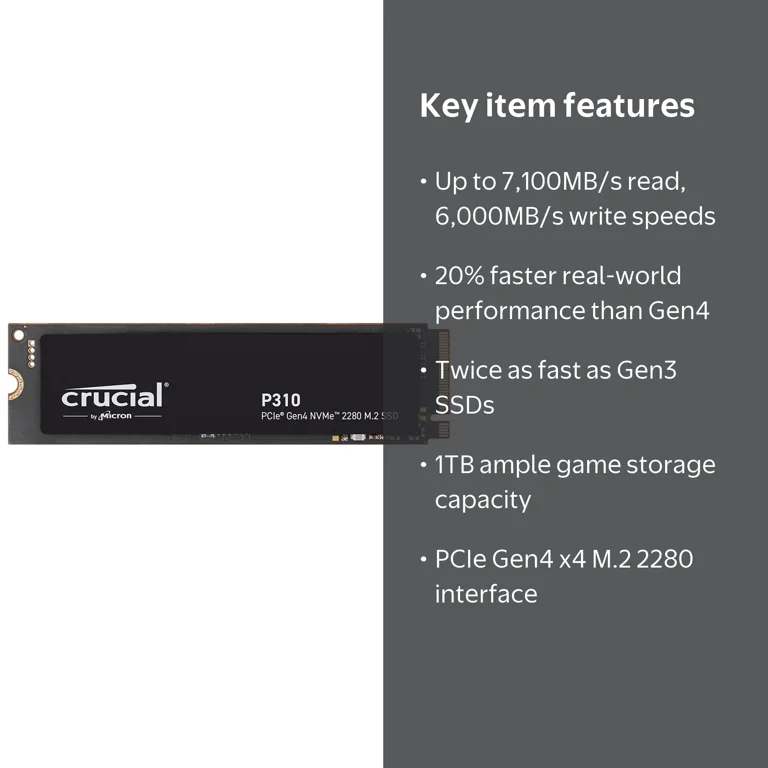 Crucial P310 M.2 2280 1TB PCI-Express 4.0 x4 NVMe 3D NAND Internal