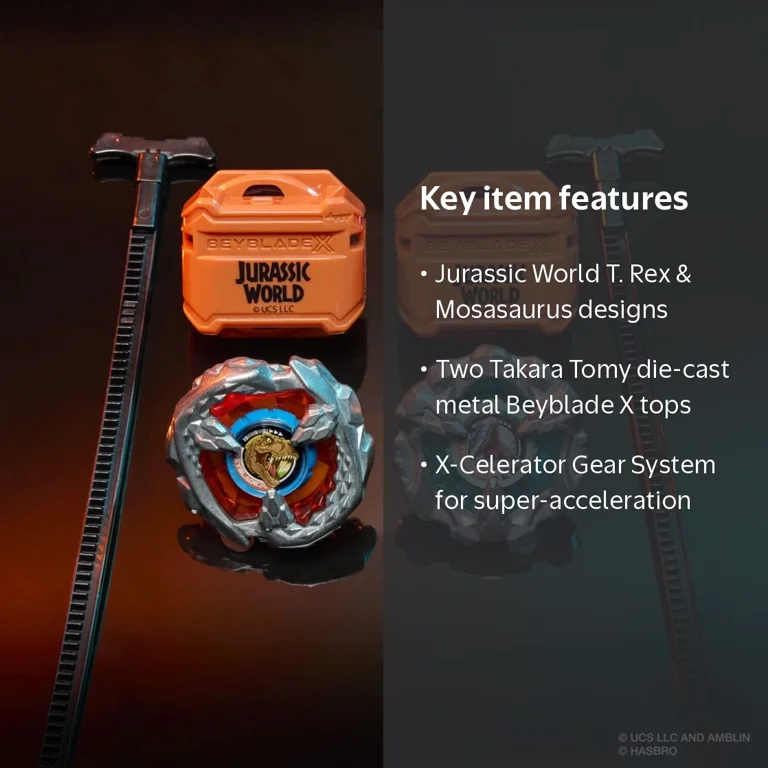 Beyblade X Jurassic World Collab T. Rex vs. Mosasaurus Battling