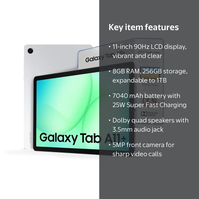 Samsung Galaxy Tab A11+ (Plus) 256GB + 8GB RAM Wi-Fi Tablet