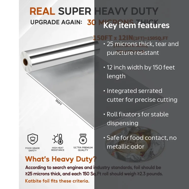 Katbite Aluminum Foil Heavy Duty, 12in x 150ft, Serrated Cutter