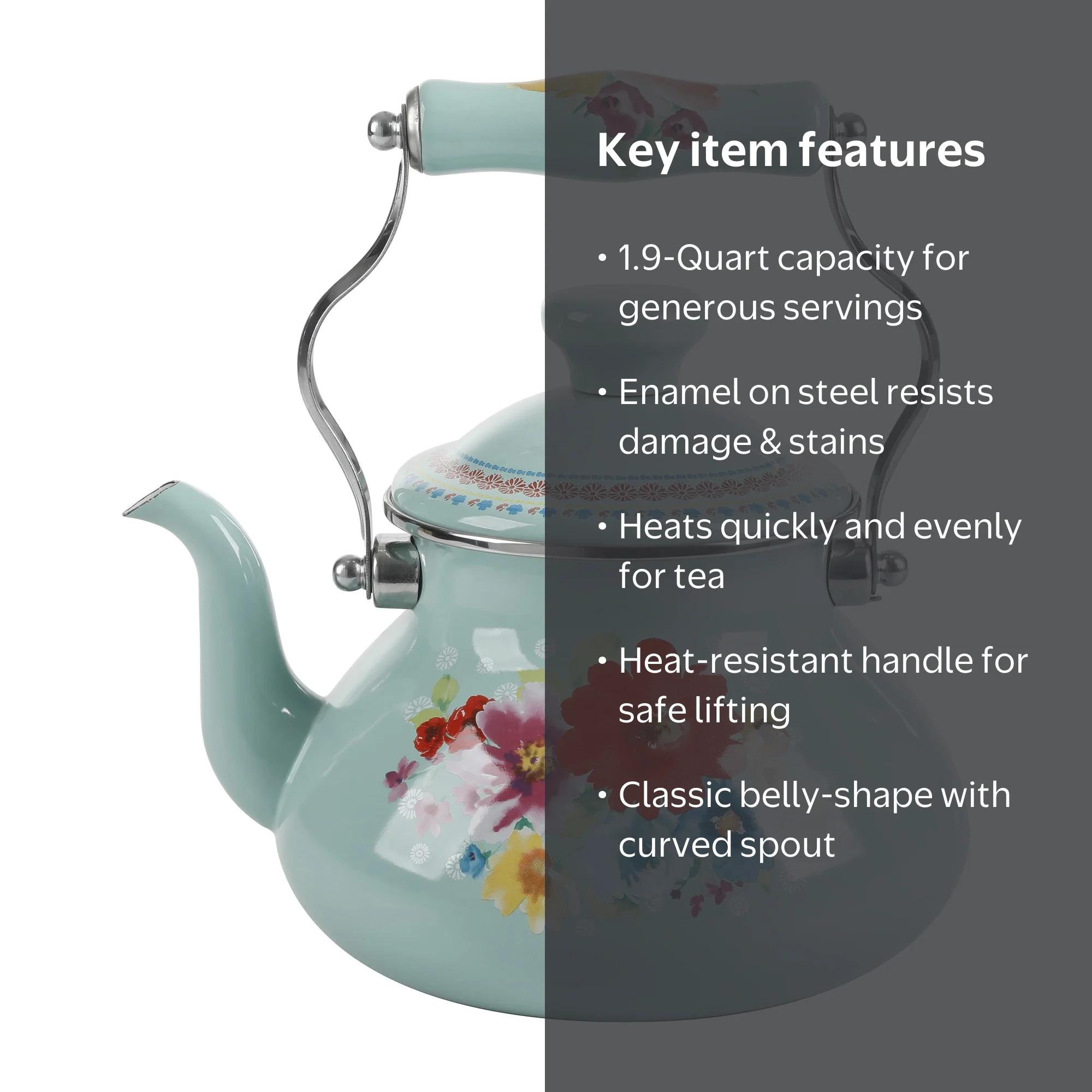 The Pioneer Woman Breezy Blossom Enamel On Steel 1.9-Quart Tea
