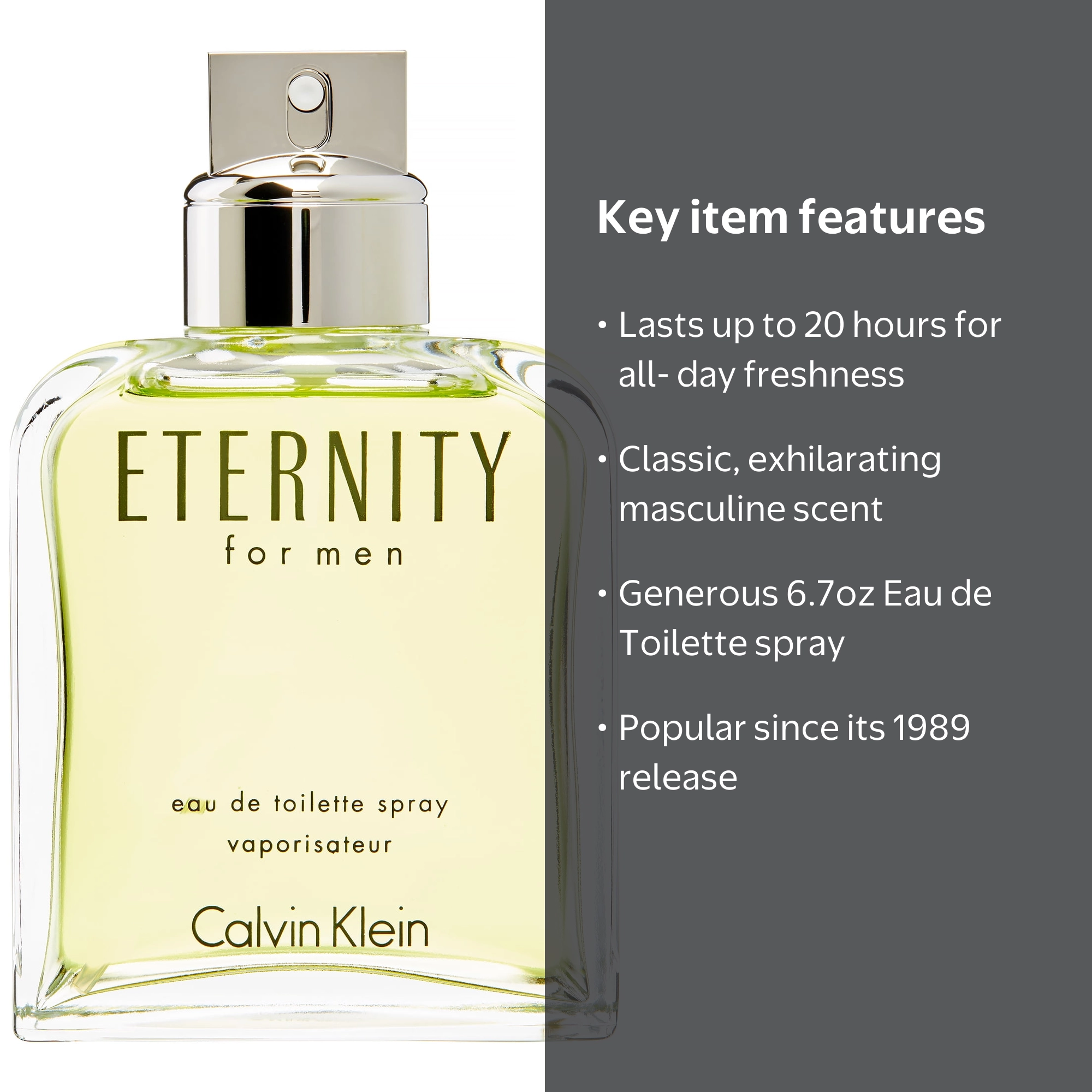 Calvin Klein Eternity Eau De Toilette Spray, Cologne for Men, 6.7