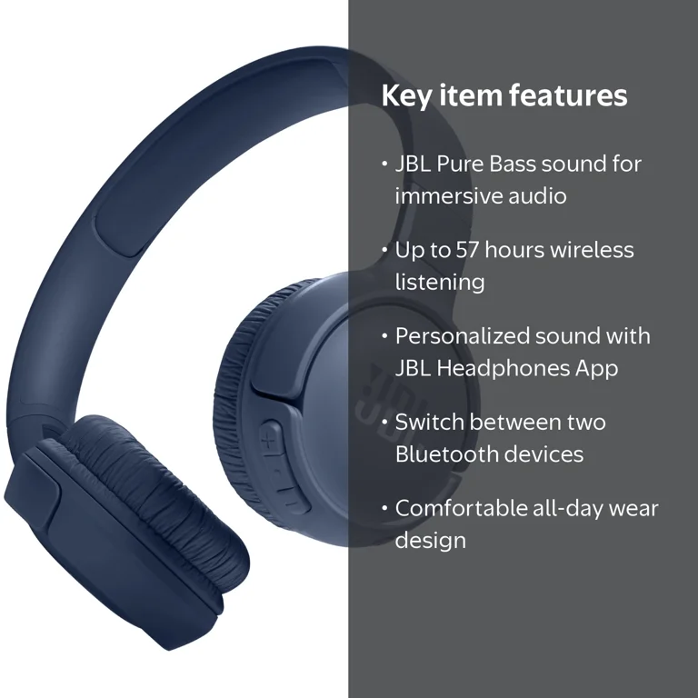 JBL Tune 520BT - Wireless Bluetooth Pure Bass Headset - Blue