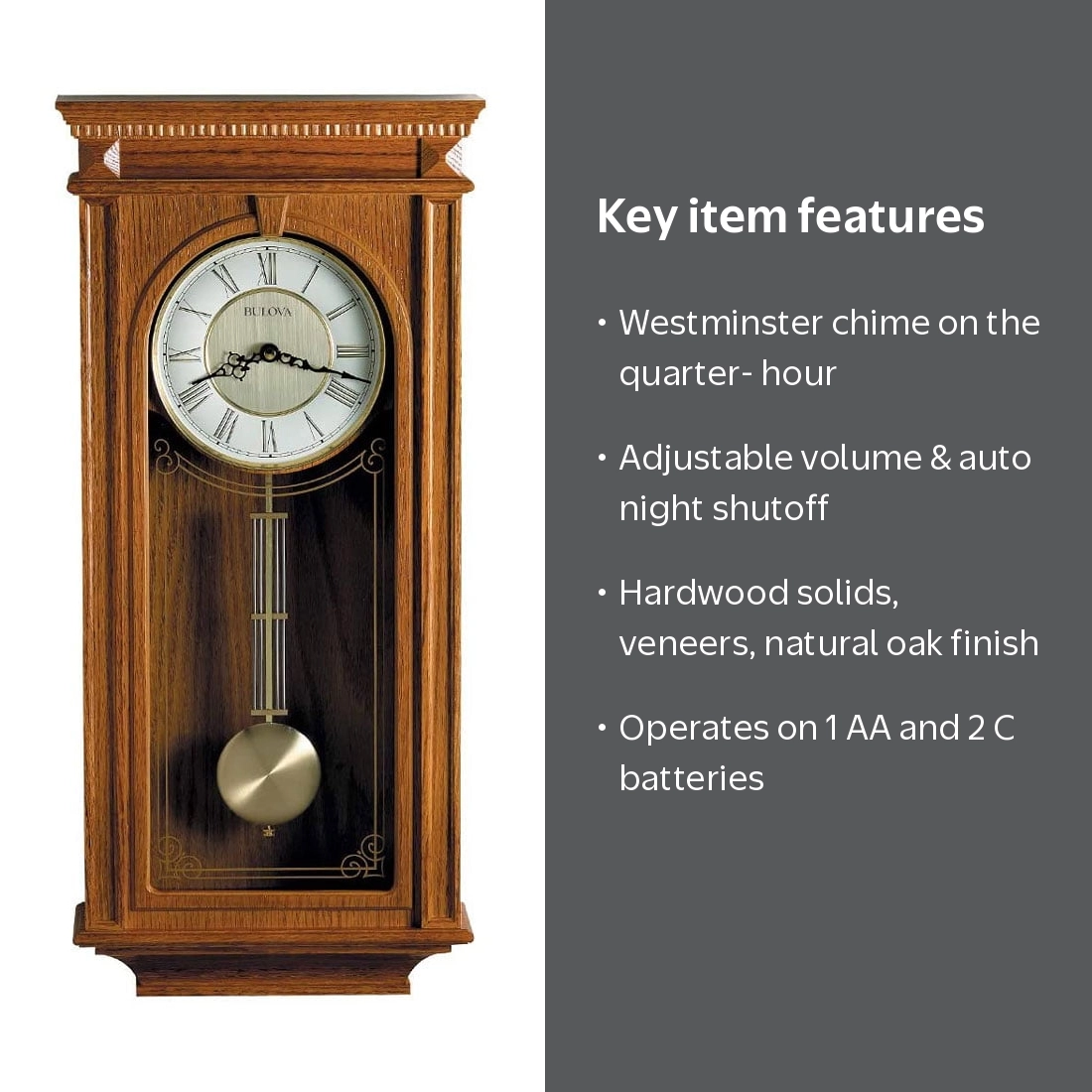 Bulova C4419 Manorcourt Chiming Indoor Decorative Pendulum Clock