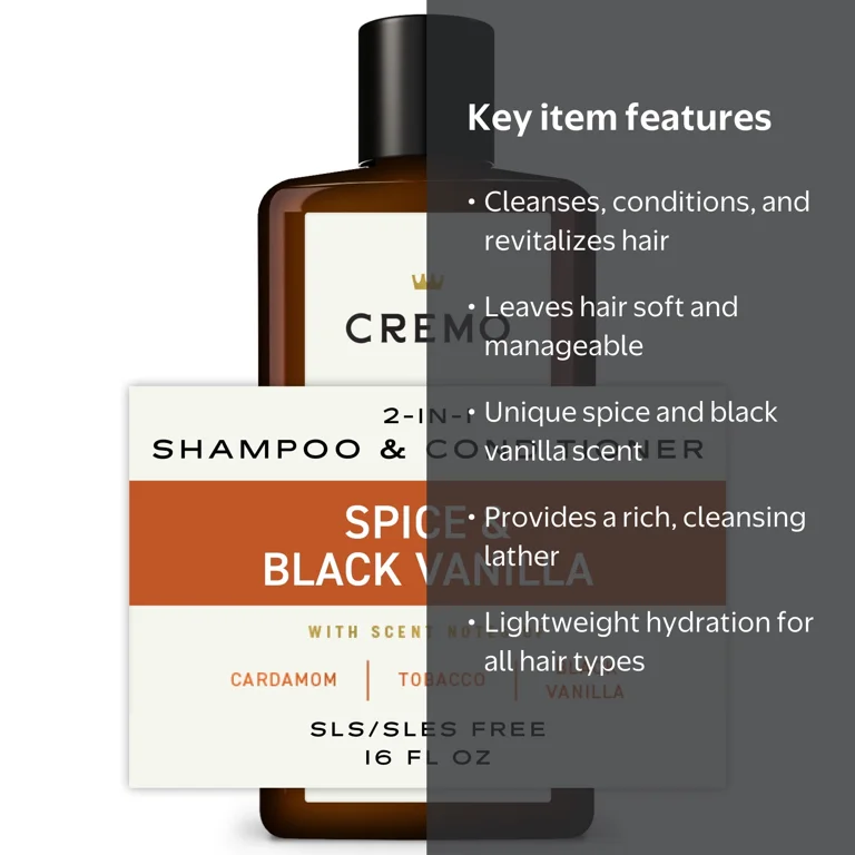 Cremo 2-in-1 Men's Shampoo & Conditioner, Spice & Black Vanilla